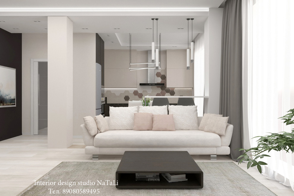 Дизайн интерьера кухни гостиной в современном стиле ЖК.Ньютон