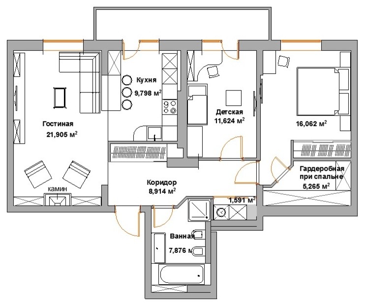 3 комнатная квартира 85,67 м.кв.
