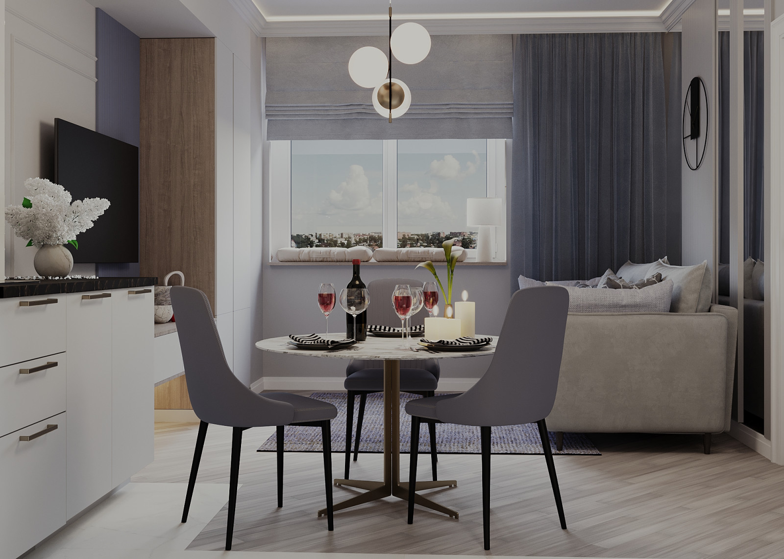 ЖК Статус г. Иваново, Дизайн-проект квартиры 47 м2, Кухня-гостиная