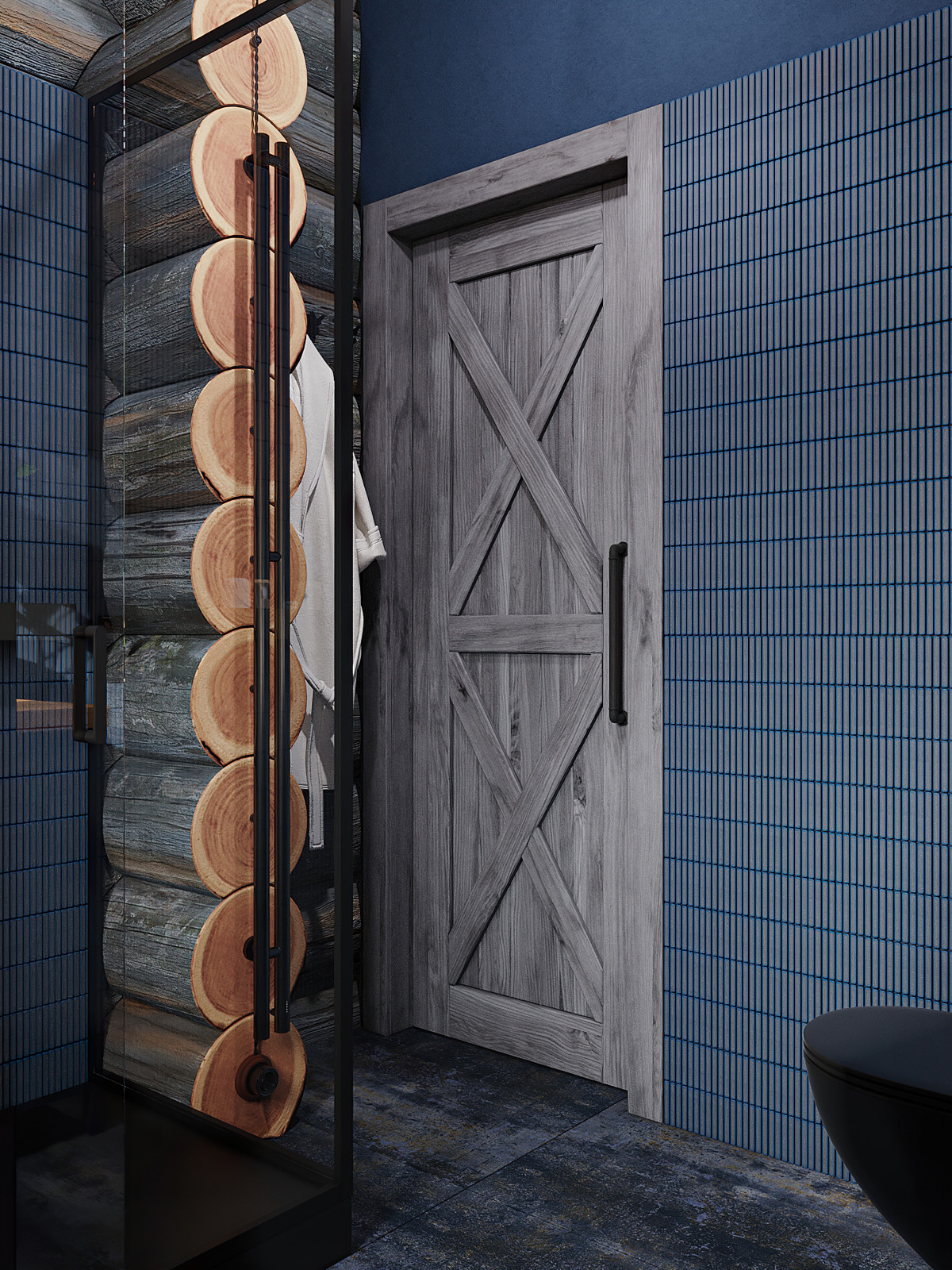 Дом из кело для рыбалки. Душевая комната