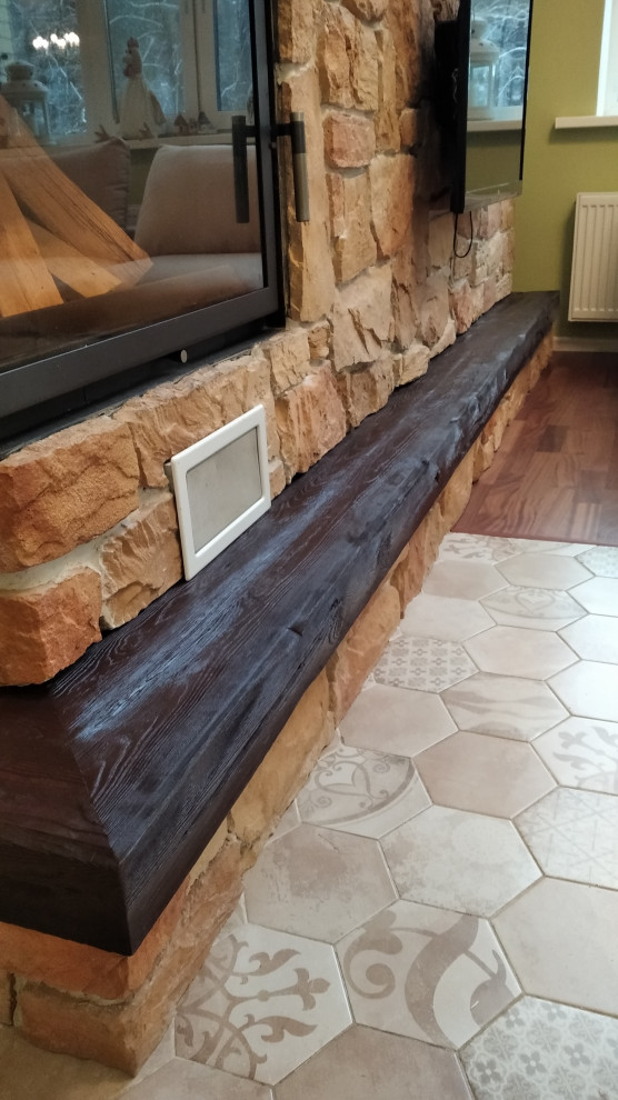 Декор камина деревом под старину - Барский Луг