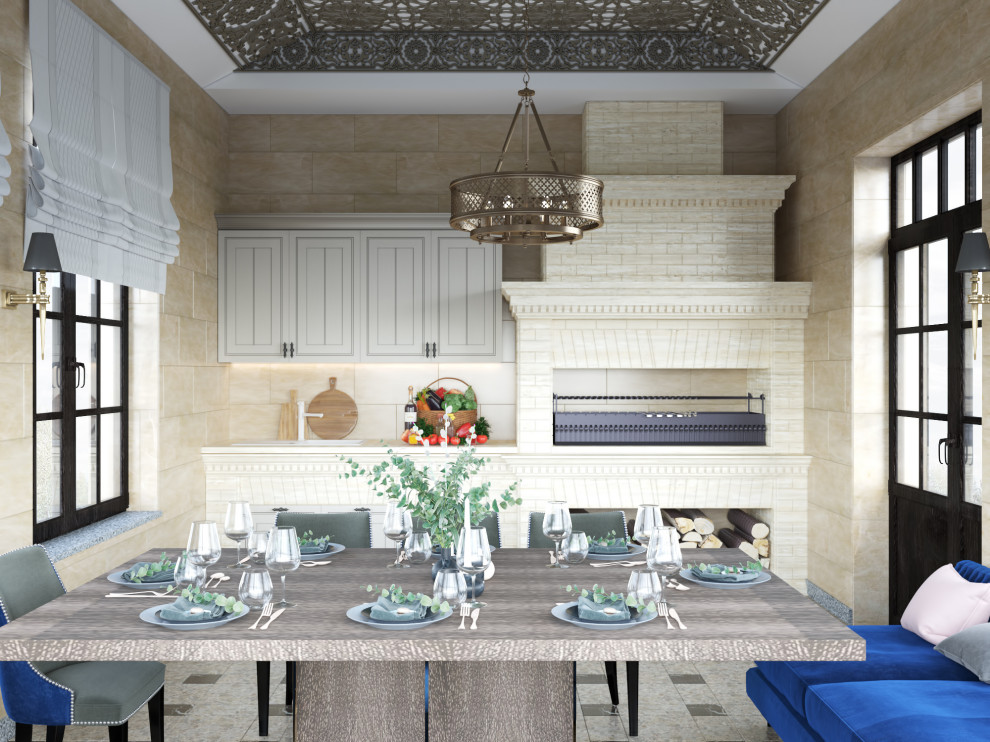 Шашлычный домик в синих тонах