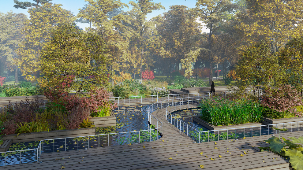 Ландшафтный проект водоема с террасами