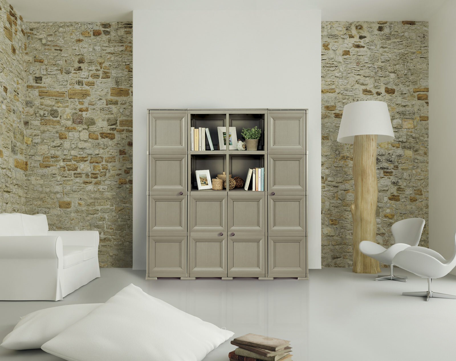 Шкаф из пластика с поверхностью стилизованной под дерево