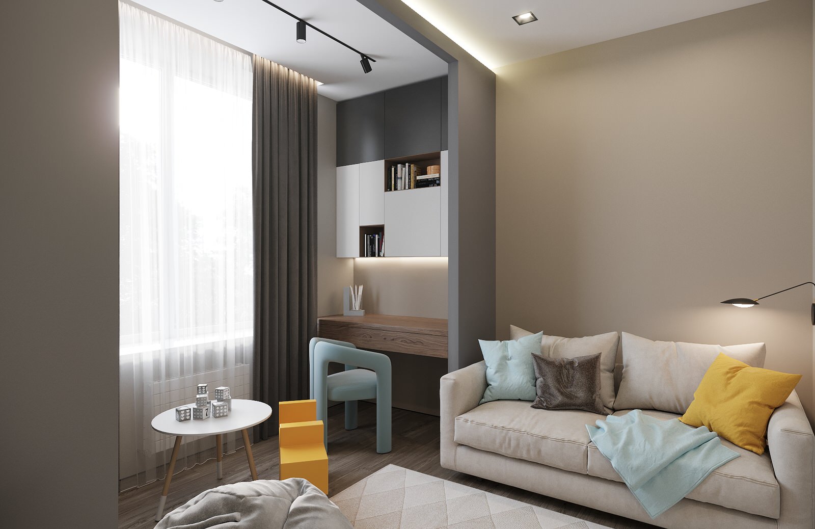 Дизайн трехкомнатной квартиры 65м² для молодой пары в ЖК Европейский квартал