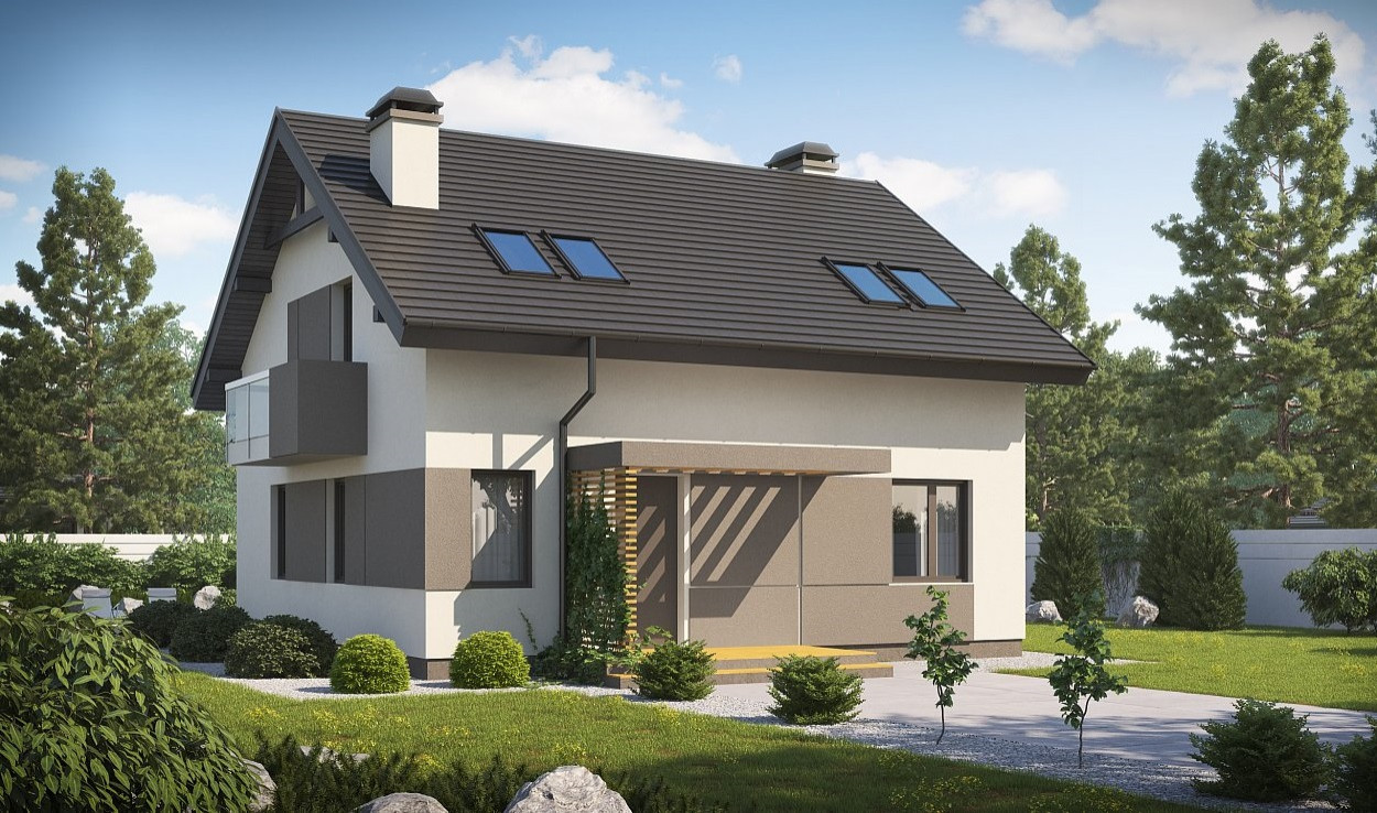 Дом с мансардным вторым этажом, балконом и четырьмя спальнями