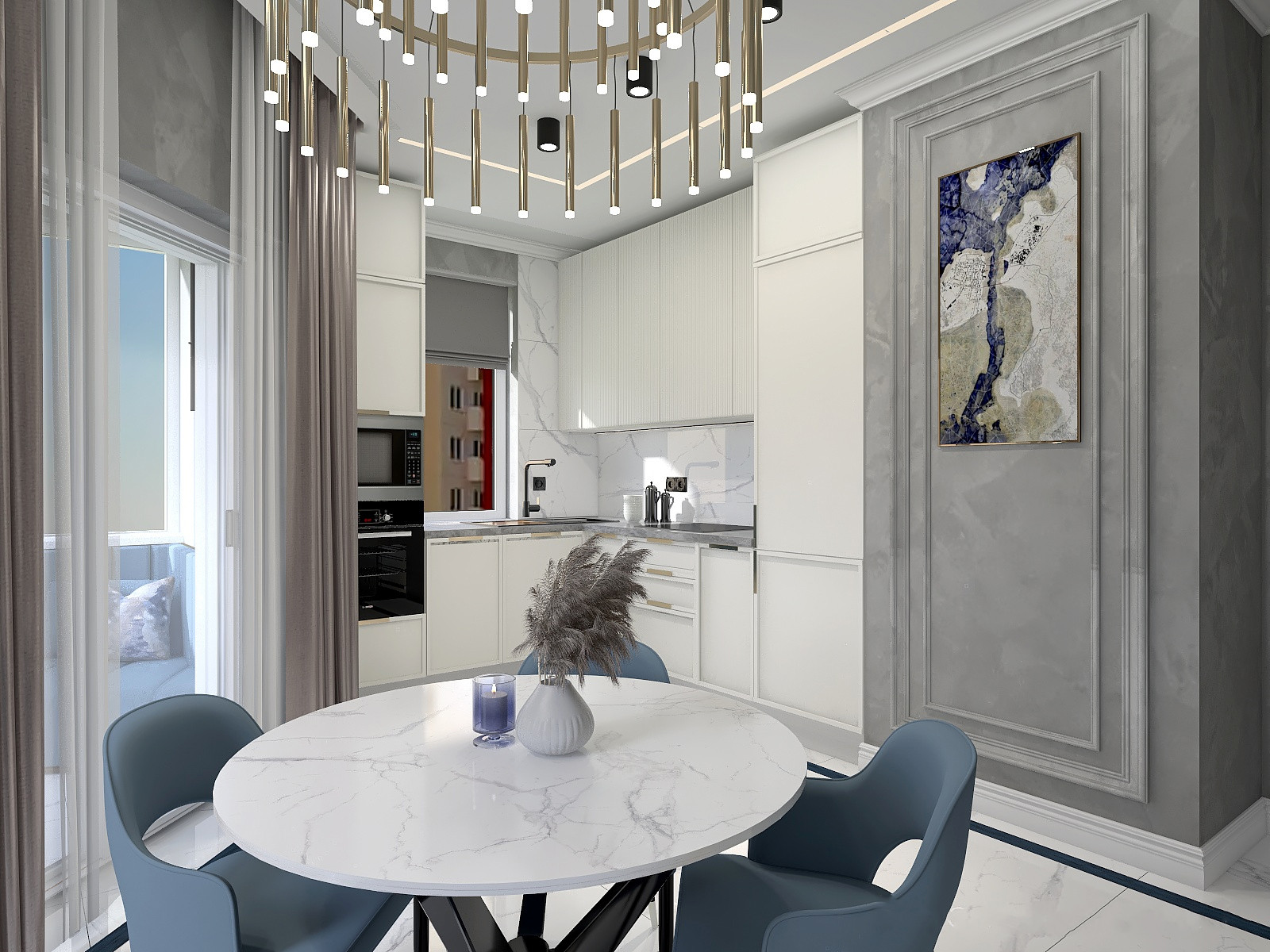 Гостиная в серо-голубых тонах