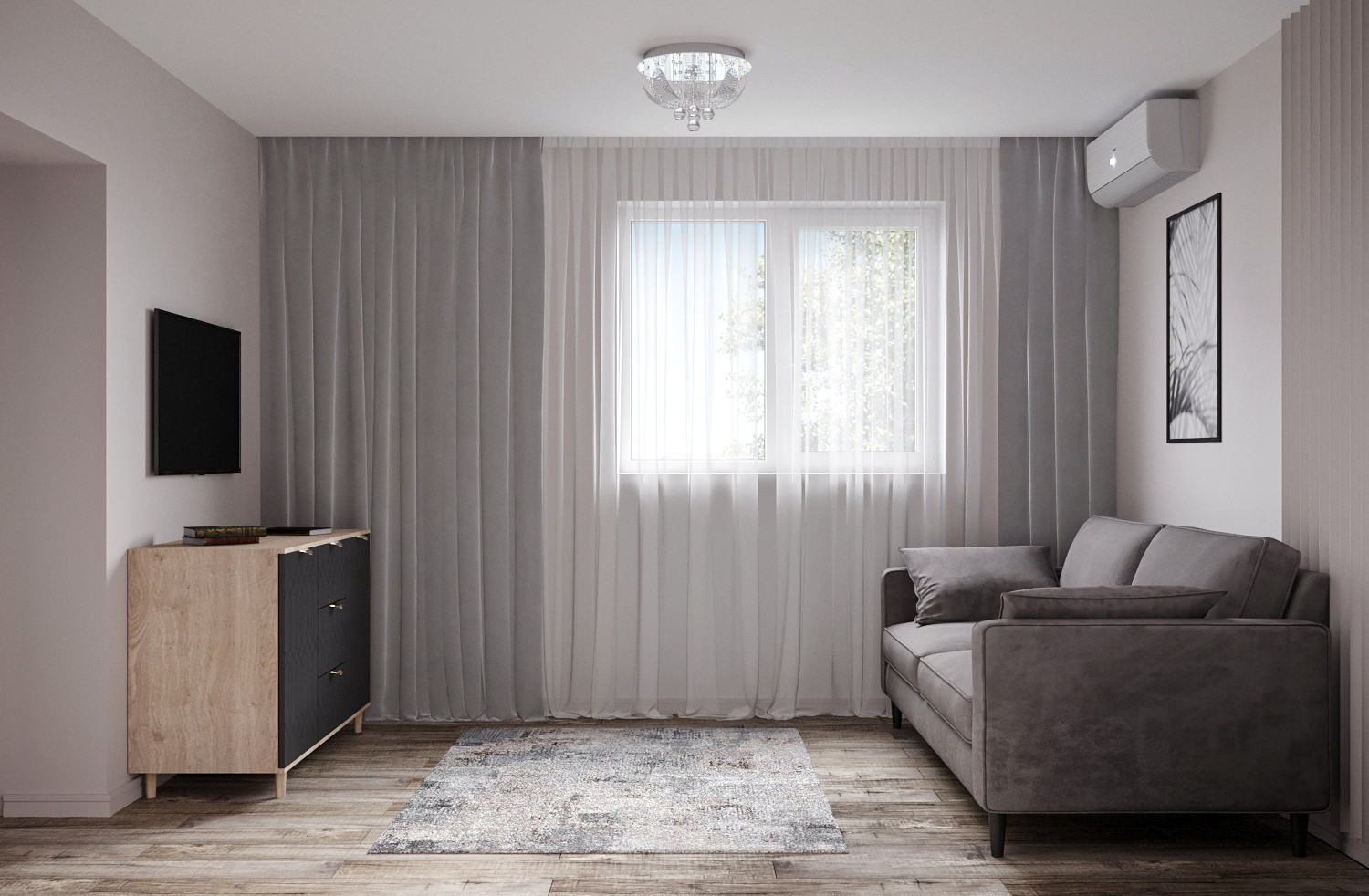 Современные оттенки серого и уютного дерева)