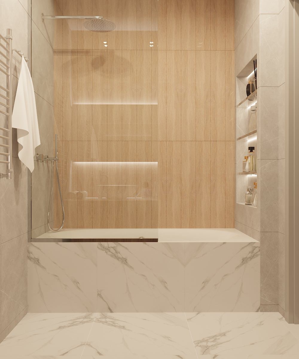 Интерьер ванной комнаты в ЖК "Притяжение"