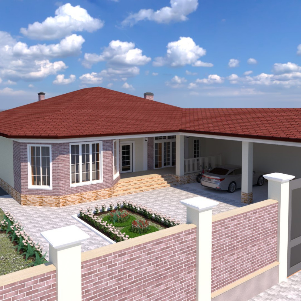 Обложка проекта: Одноэтажный жилой дом с навесом и верандой