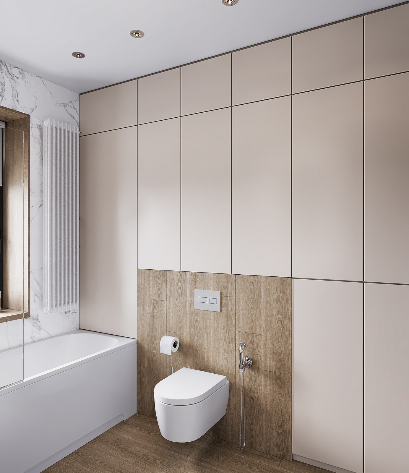 Ванная комната. Вид на инсталляцию встроенную в шкаф