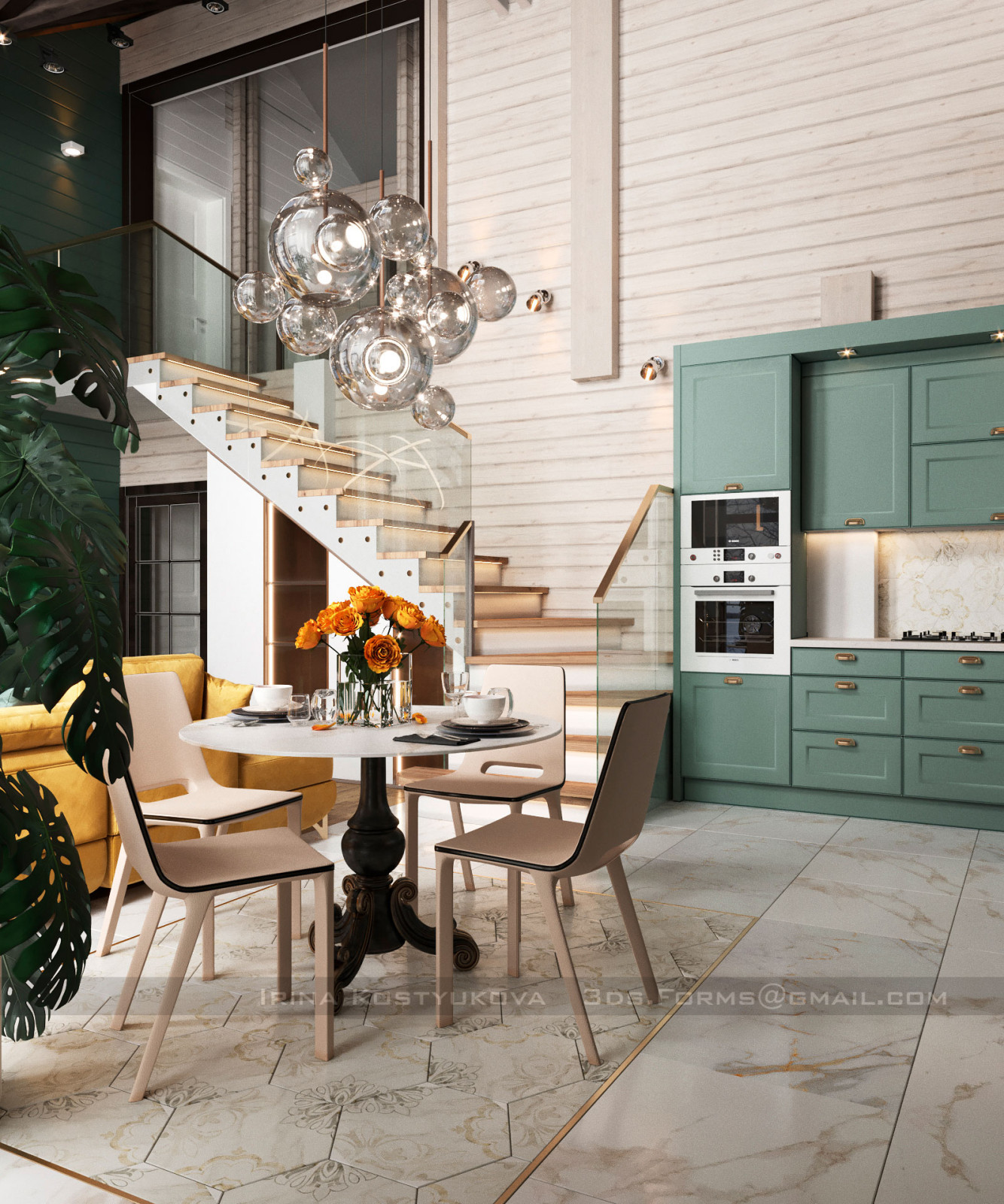 Дизайн кухни-столовой в частном доме