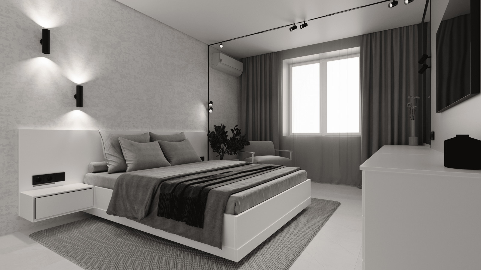 Монохромный минимализм в дизайне квартиры 100 кв. м. для семейной пары