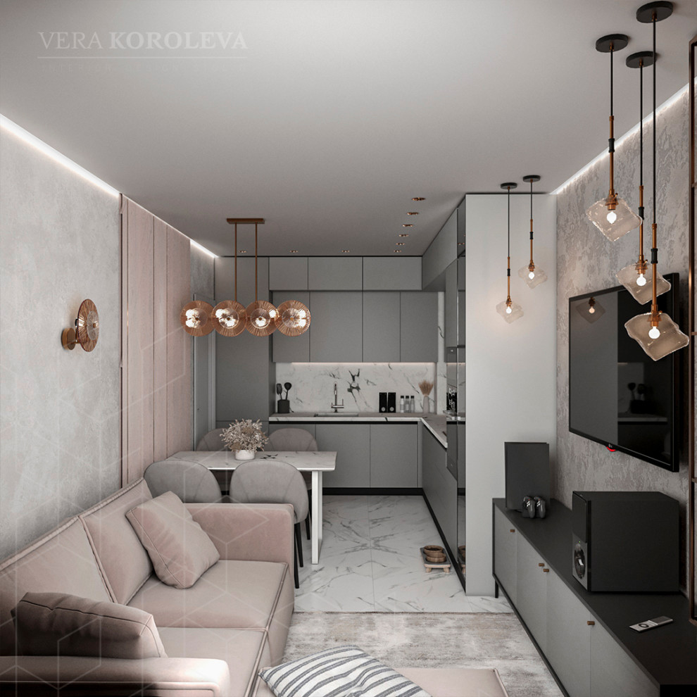 Дизайн-проект двухкомнатной квартиры с золотыми акцентами в ЖК "Q-Мир"