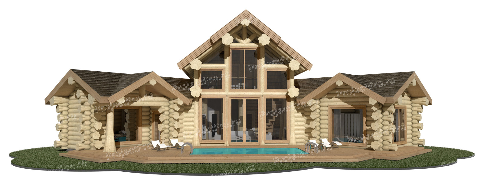 Обложка проекта: L-012. Post & Beam и рубленное бревно. Приусадебный комплекс с СПА