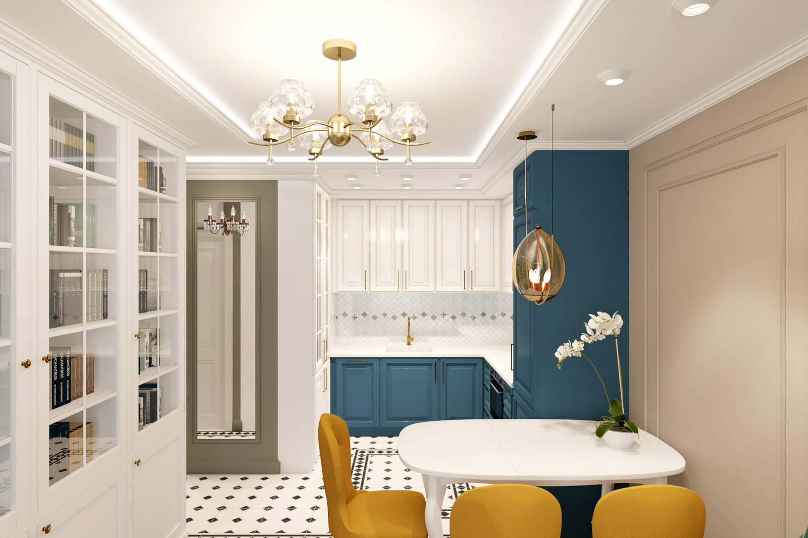 Обложка проекта: Однокомнатная квартира-студия 38 м2 в ЖК Полярная 25, в неоклассике