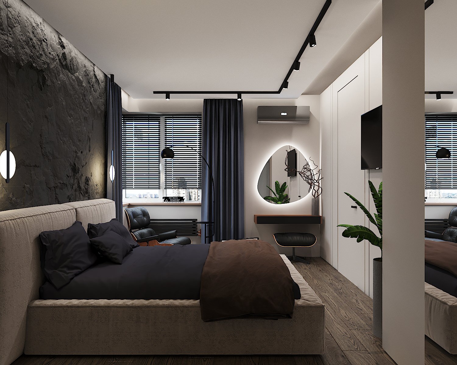 Обложка проекта: спальня в современном стиле со "скалой"