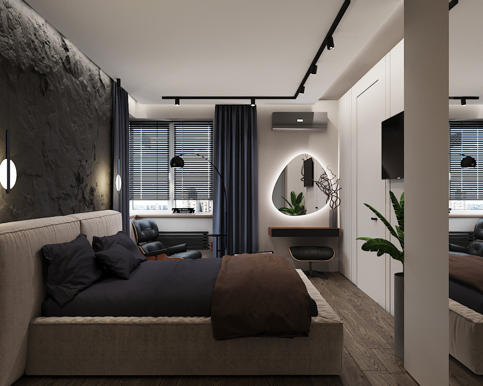 Обложка проекта: спальня в современном стиле со "скалой"