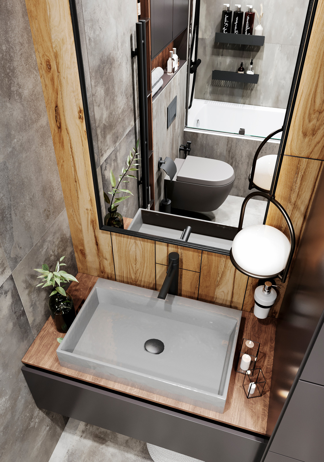 Ванная и душевая комната в сером цвете