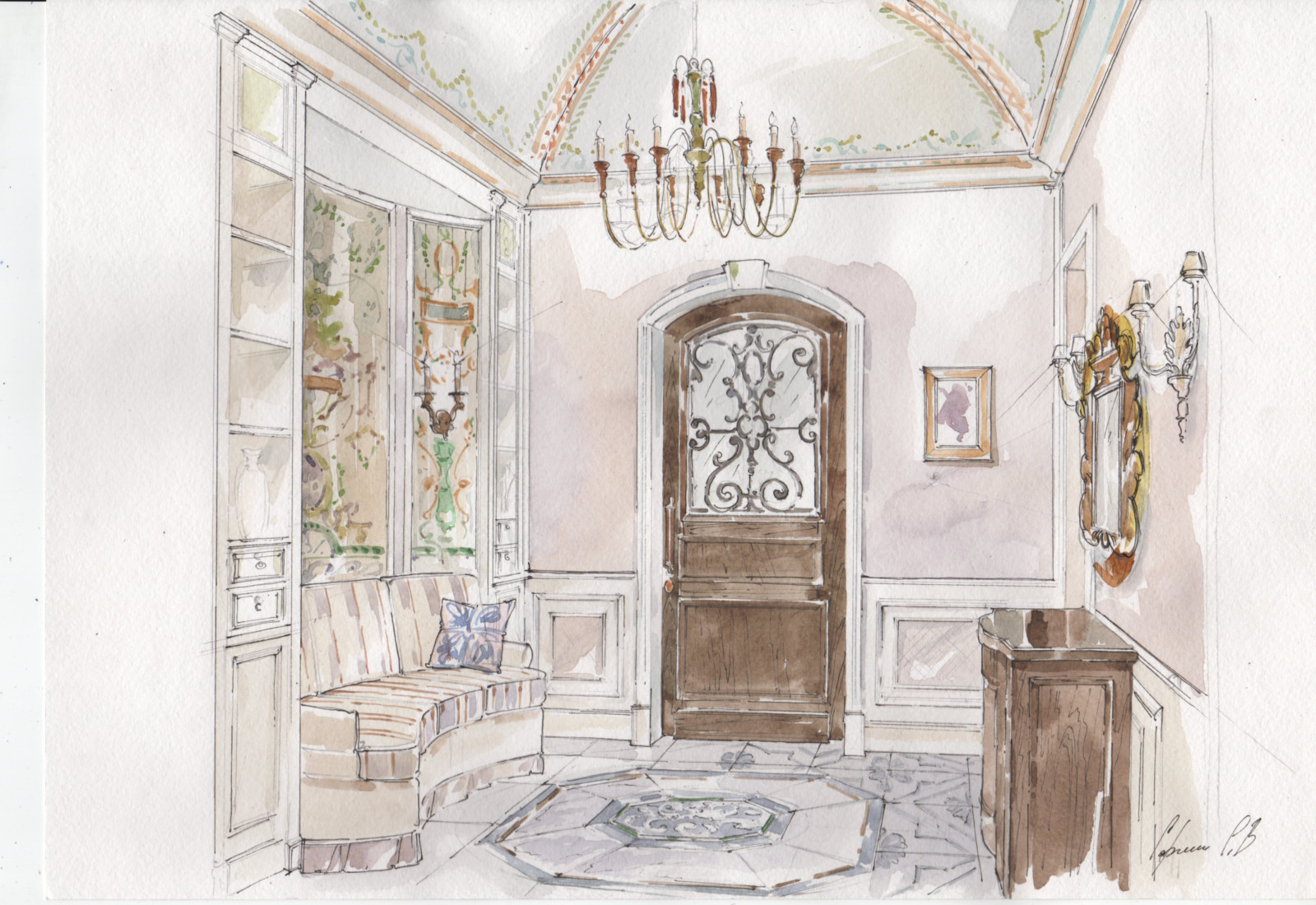 Акварельные эскизы к проекту: Загородного дома в стиле Прованс.