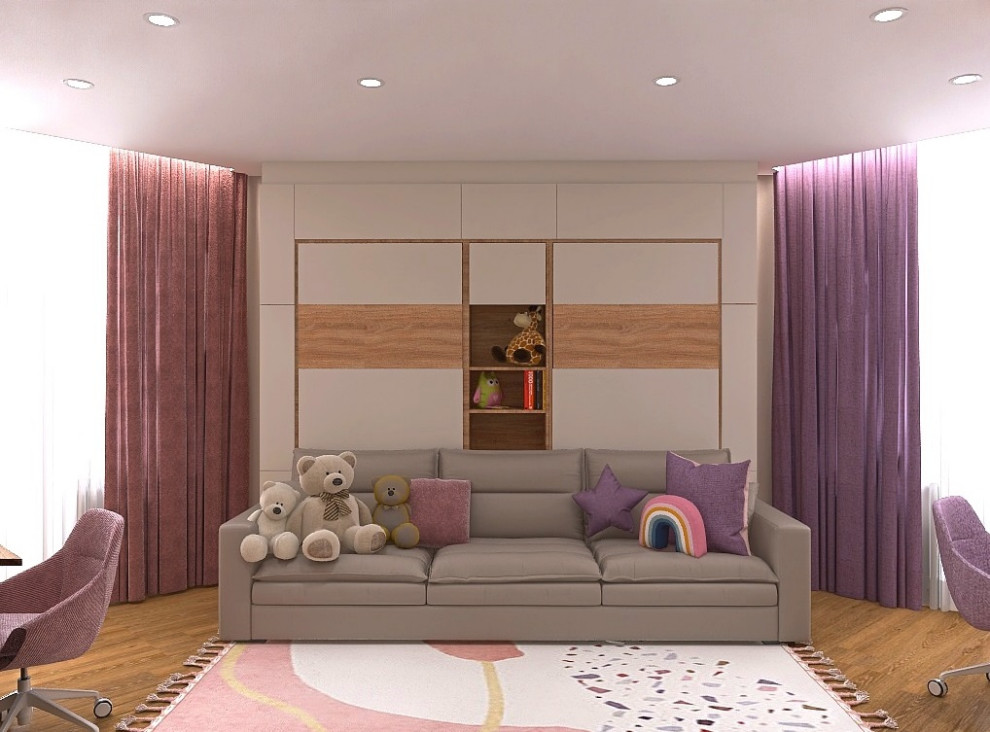 Трапецевидная детская для 2 девочек в розово-сиреневом