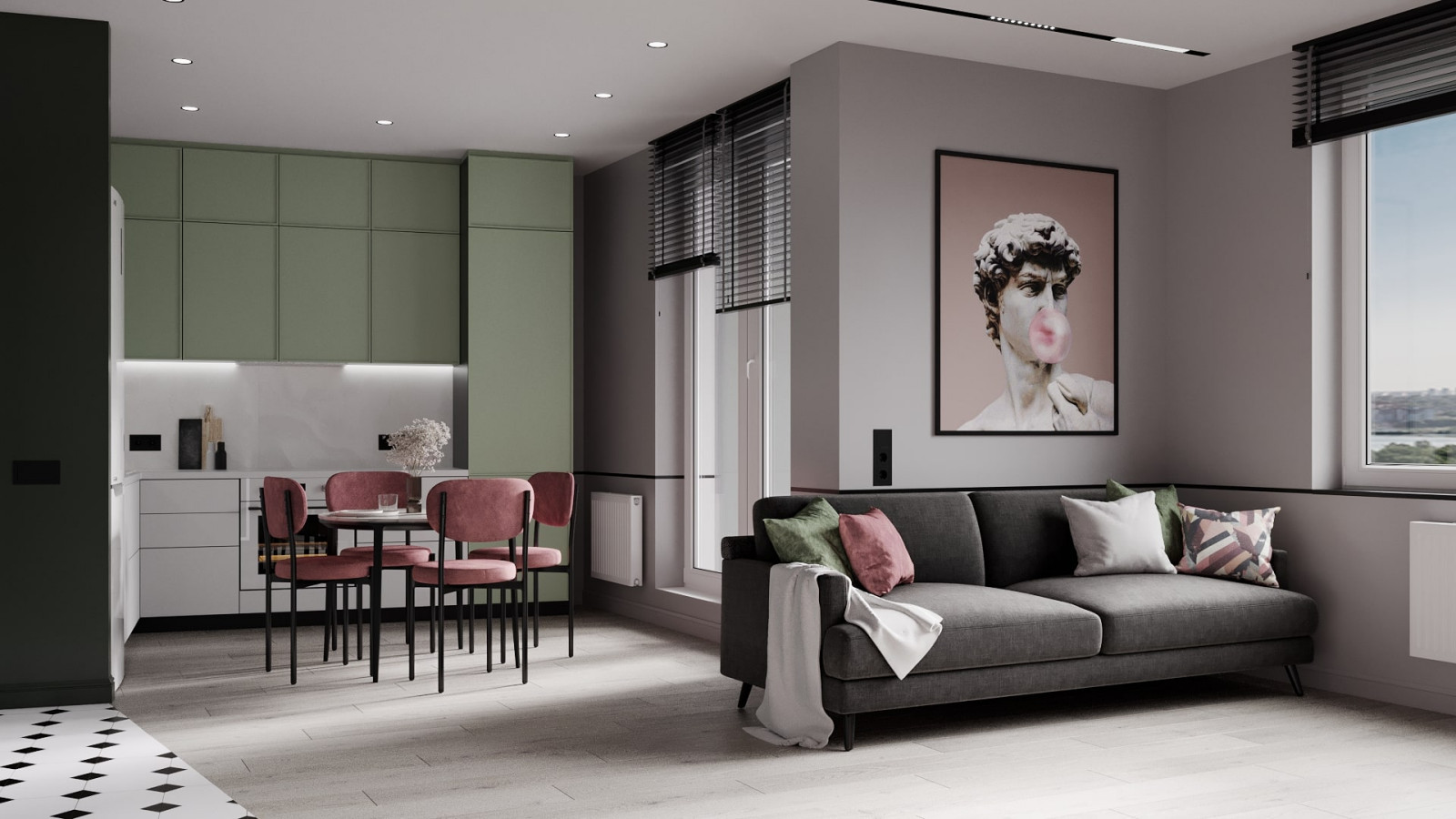 Обложка проекта: Дизайн-проект двухкомнатной квартиры общей площадью 56 кв.м.