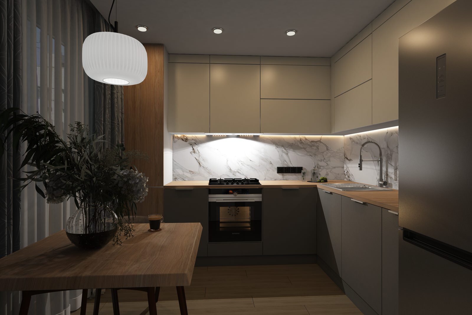 Кухня из проекта трехкомнатной квартиры для семейной пары