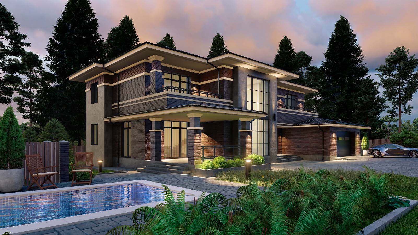 Проект дома в стиле Райта