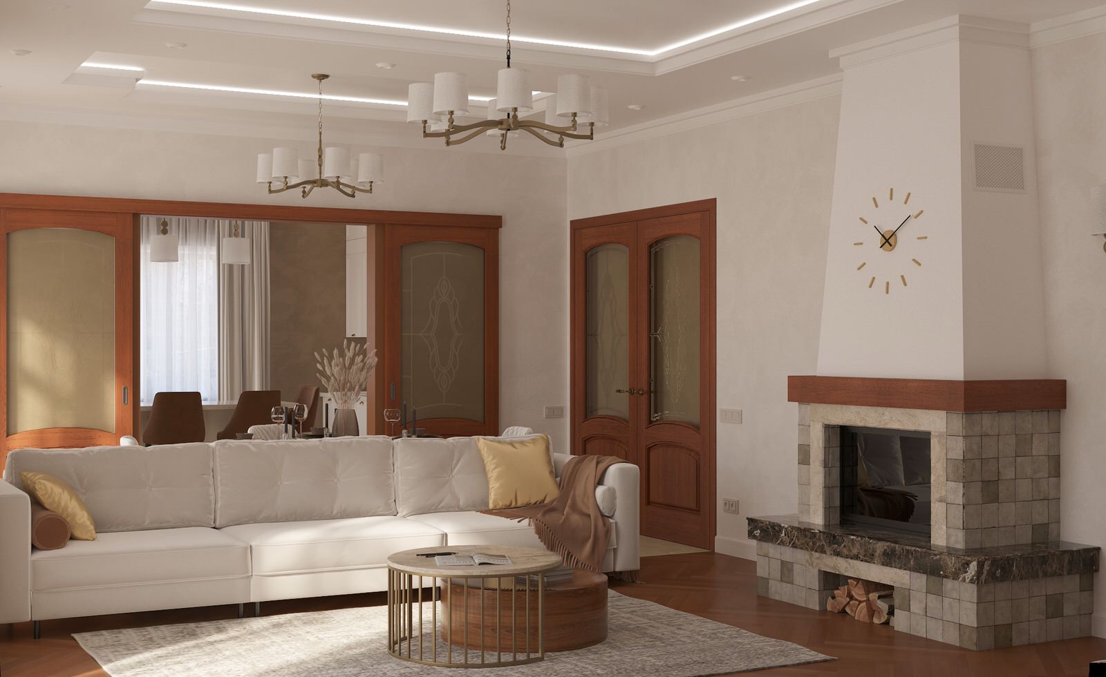 Интерьер гостиной загородного дома