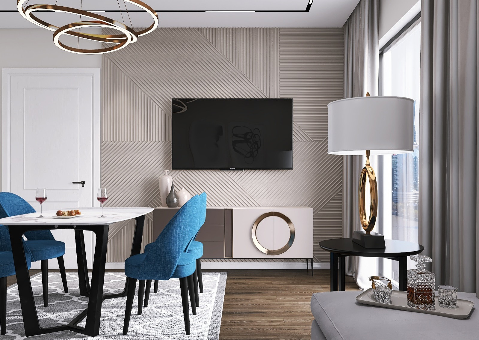 Обложка проекта: КУХНЯ-ГОСТИНАЯ В ГОРОДСКОЙ КВАРТИРЕ