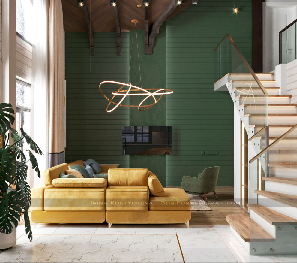 Дизайн гостиной в частном доме 40м2