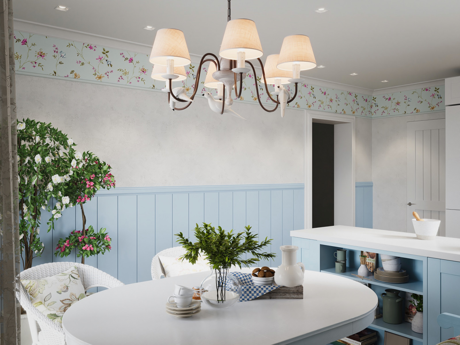 Коттедж. Птицы в доме. Кухня