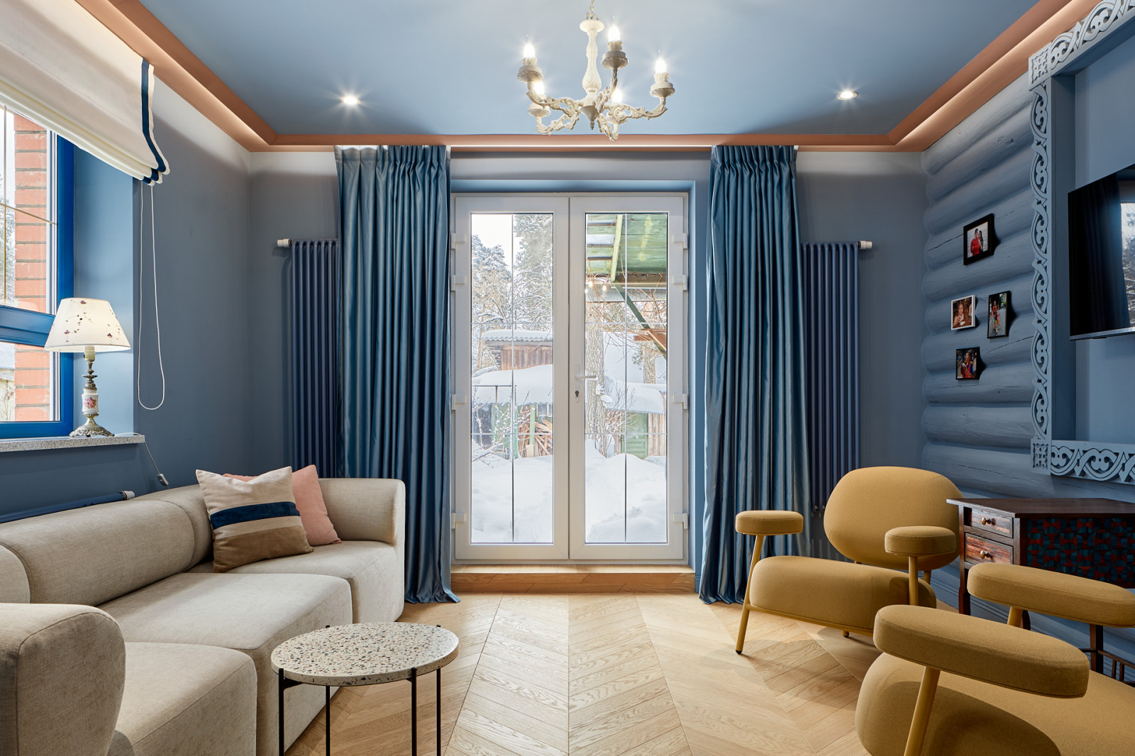 Гжель и маркетри, кухня-гостиная