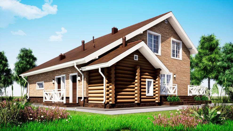 Двухэтажный дом с баней и гаражом 213м2 П-0208