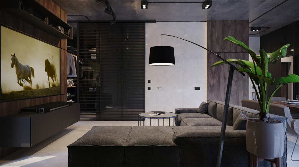 Обложка проекта: Интерьер квартиры в индустриальном стиле для холостяка