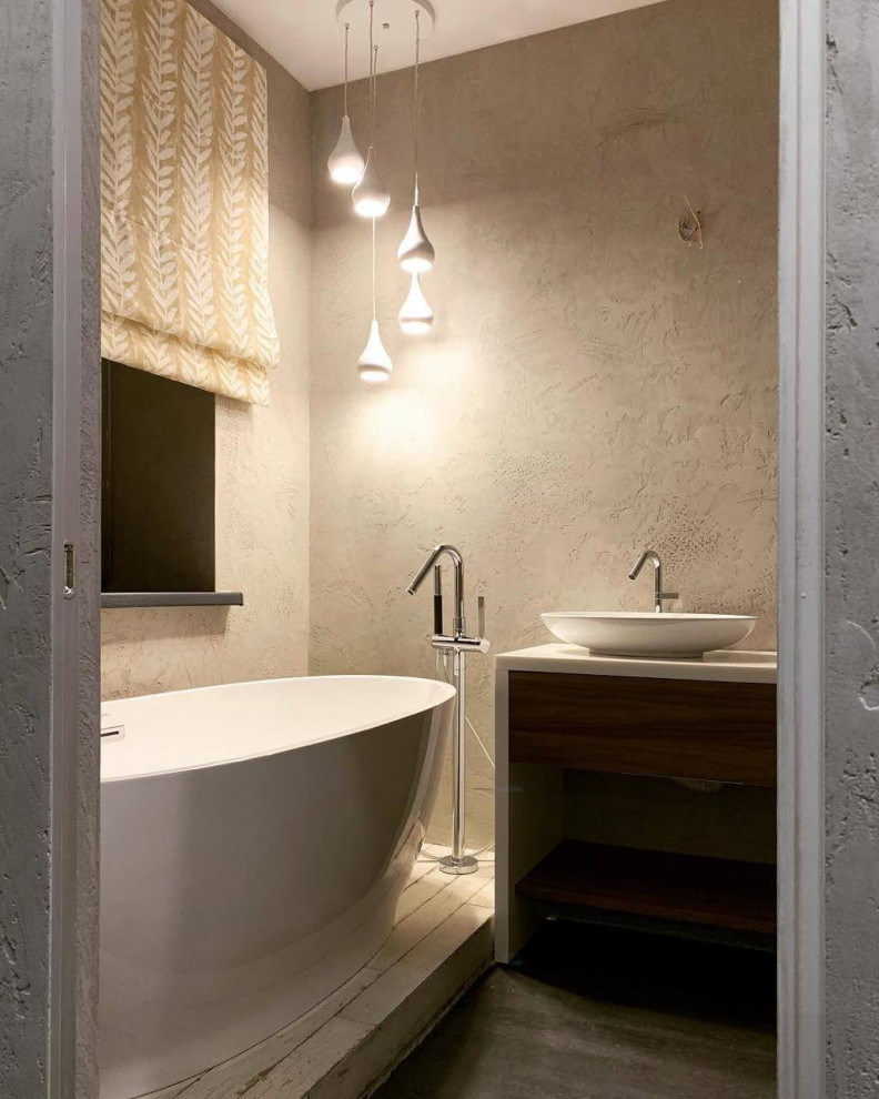 Фактурная декоративная штукатурка в интерьере ванной комнаты