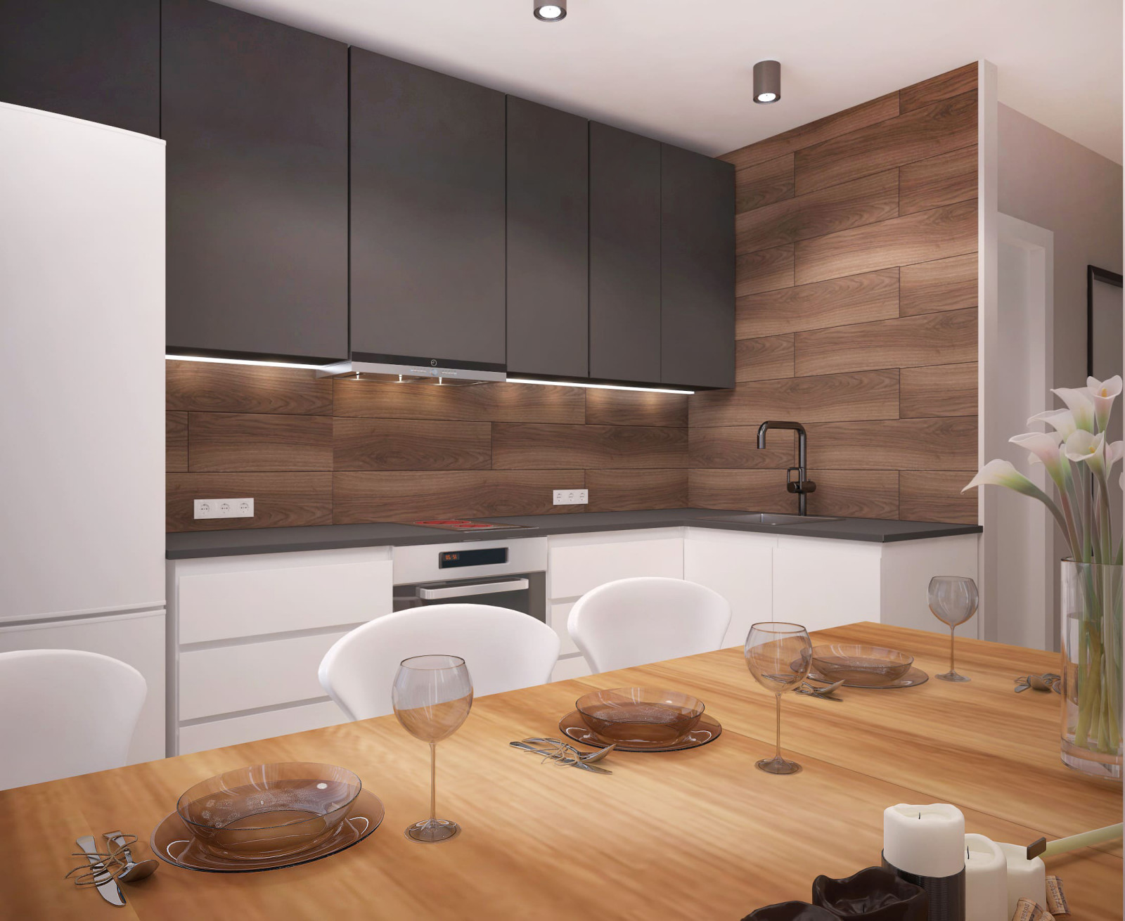 Стильная гостиная и кухня