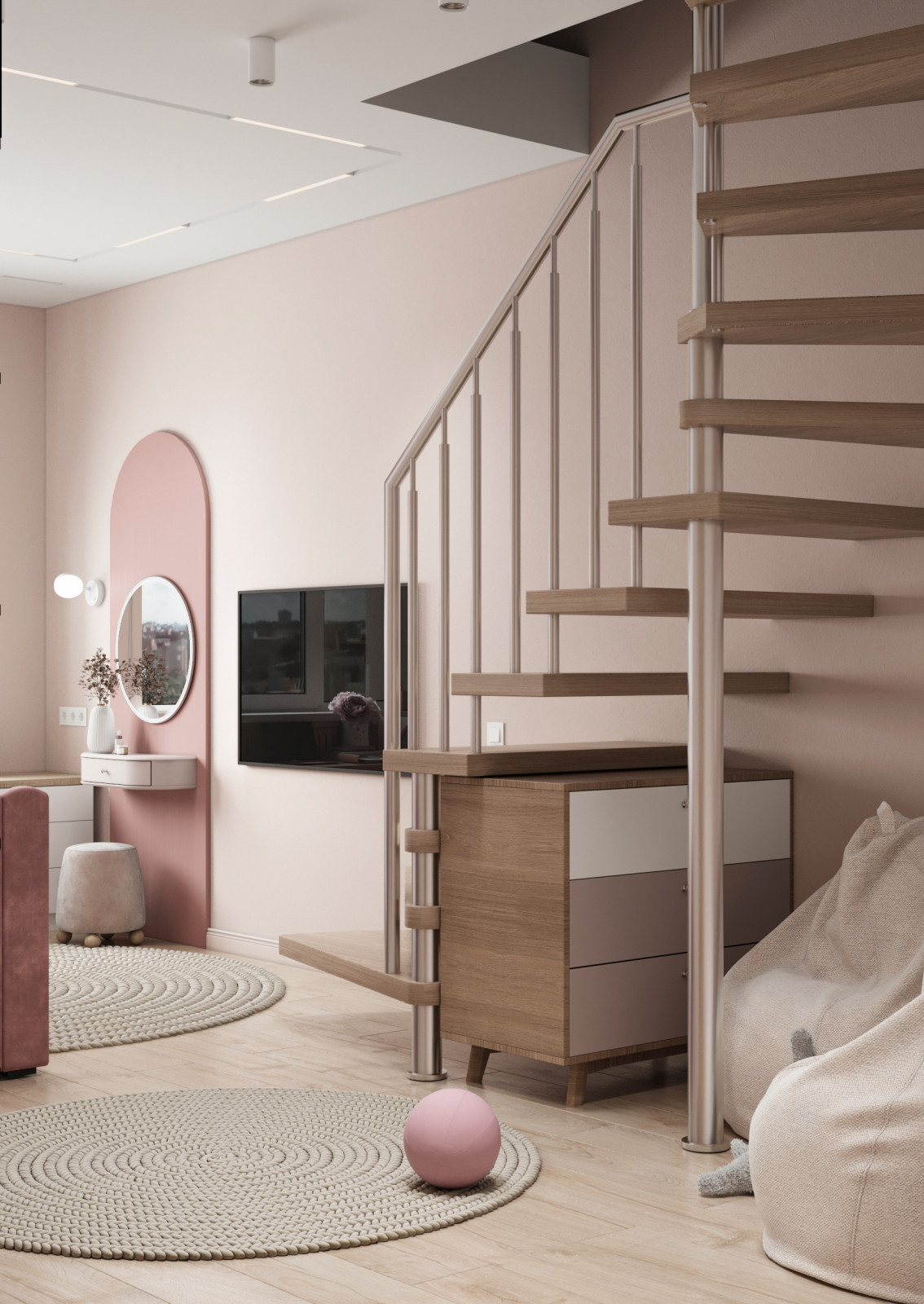 Детская с лестницей для девочки