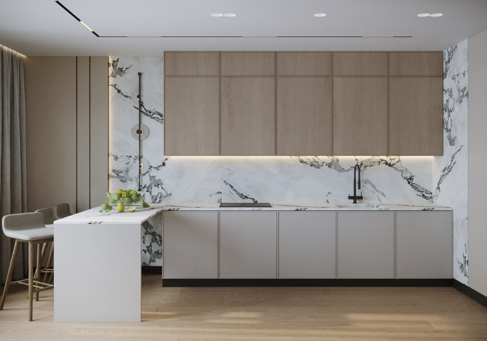 Дизайн кухни-гостиной в природных цветах