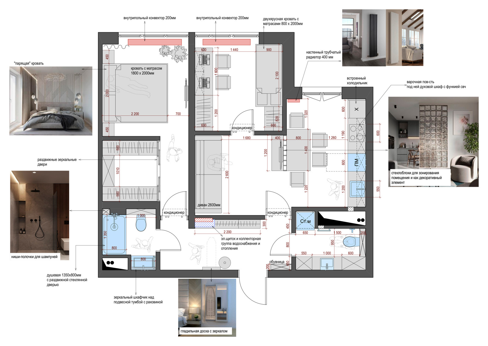 Эскизный проект 2 комнатной квартиры в Сочи