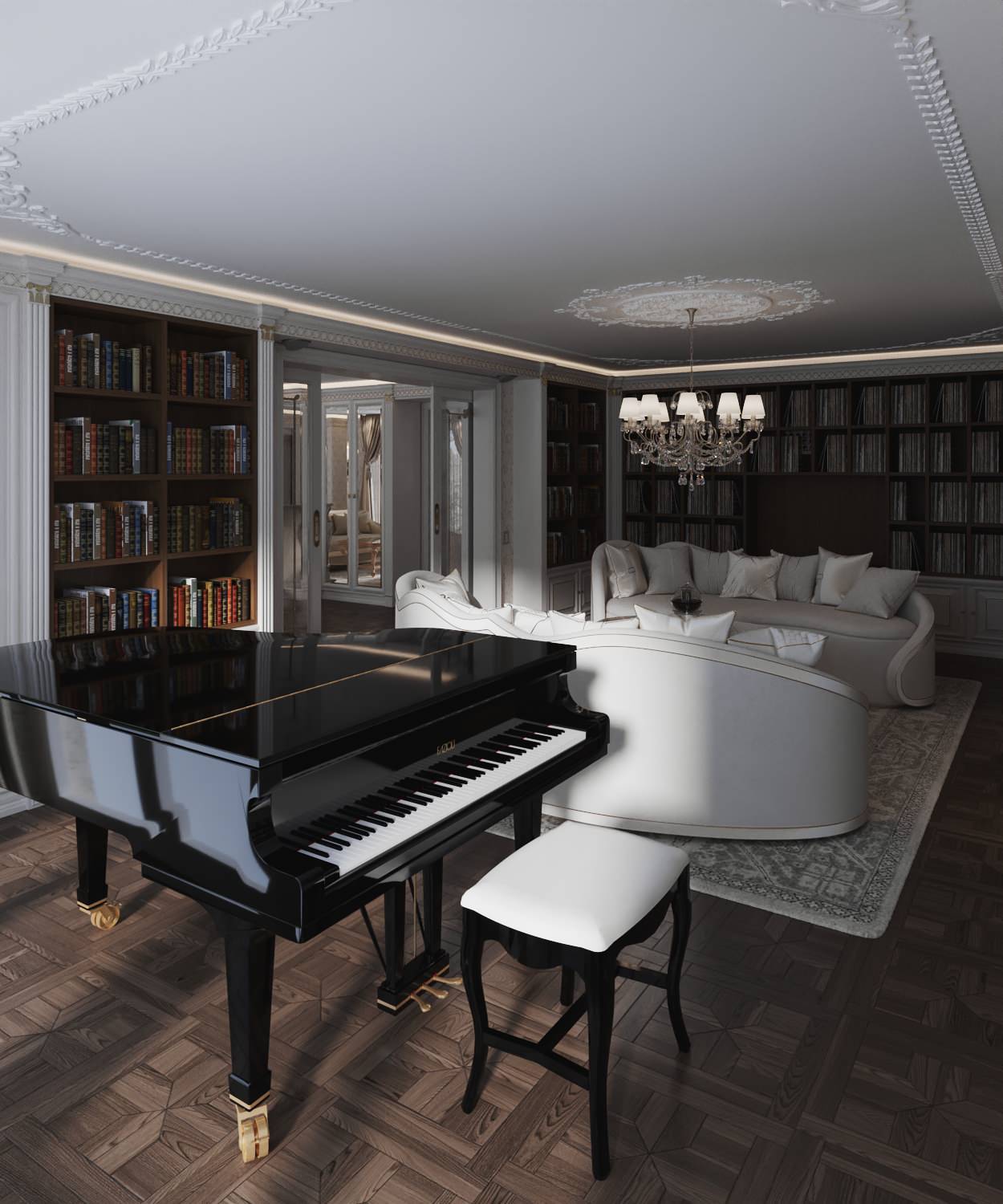 Интерьер библиотеки в проекте виллы