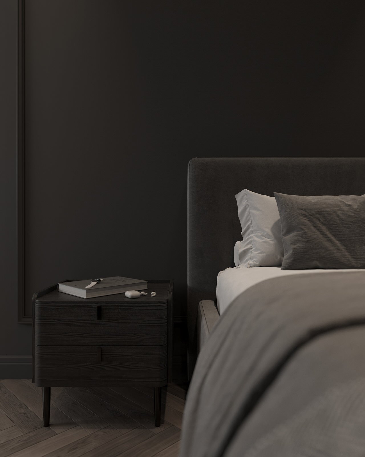 Интерьер однокомнатной квартиры в темных оттенках