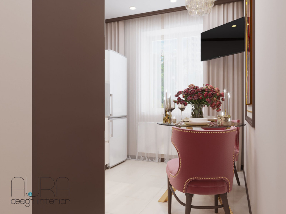 Дизайн квартиры, кухня в светлых тонах