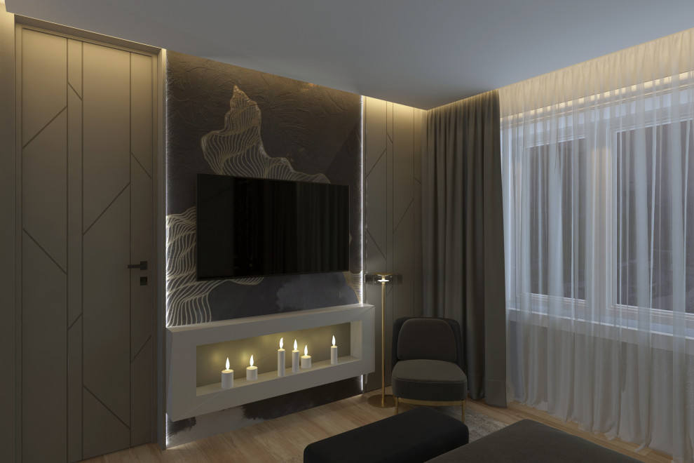 Дизайн мастер спальни двухуровневой квартиры в Москве