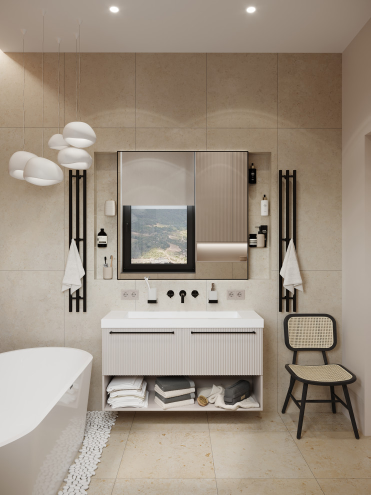 Дизайн интерьера мастер-ванной в загородном доме