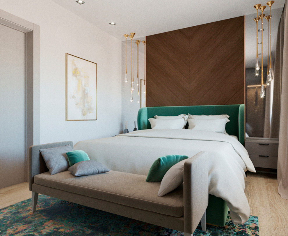 Интерьер спальни с зелеными акцентами