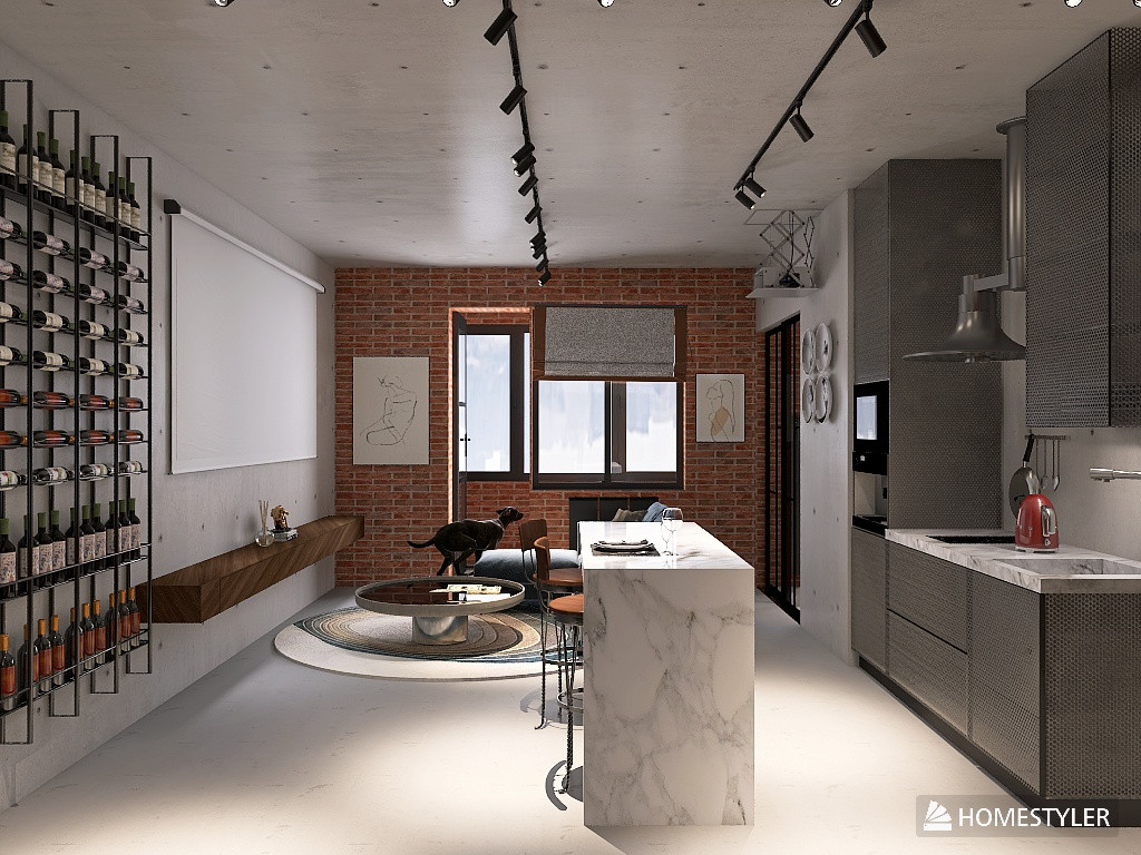 Однокомнатная квартира в стиле Industrial для режиссера с большим псом