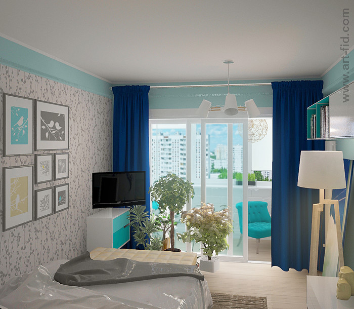 Кухня и спальня с качелями на балконе в Москве