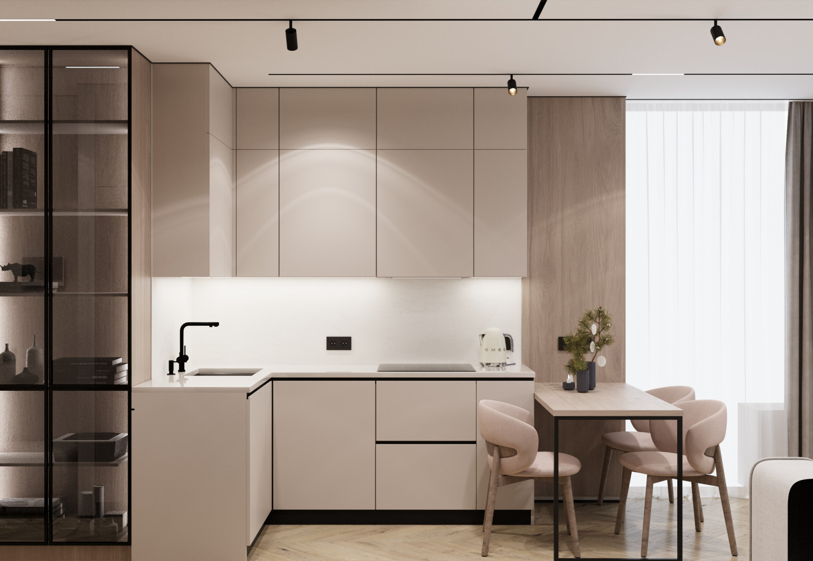 Обложка проекта: Дизайн интерьера кухни-гостиной в квартире  ЖК "Брусника"