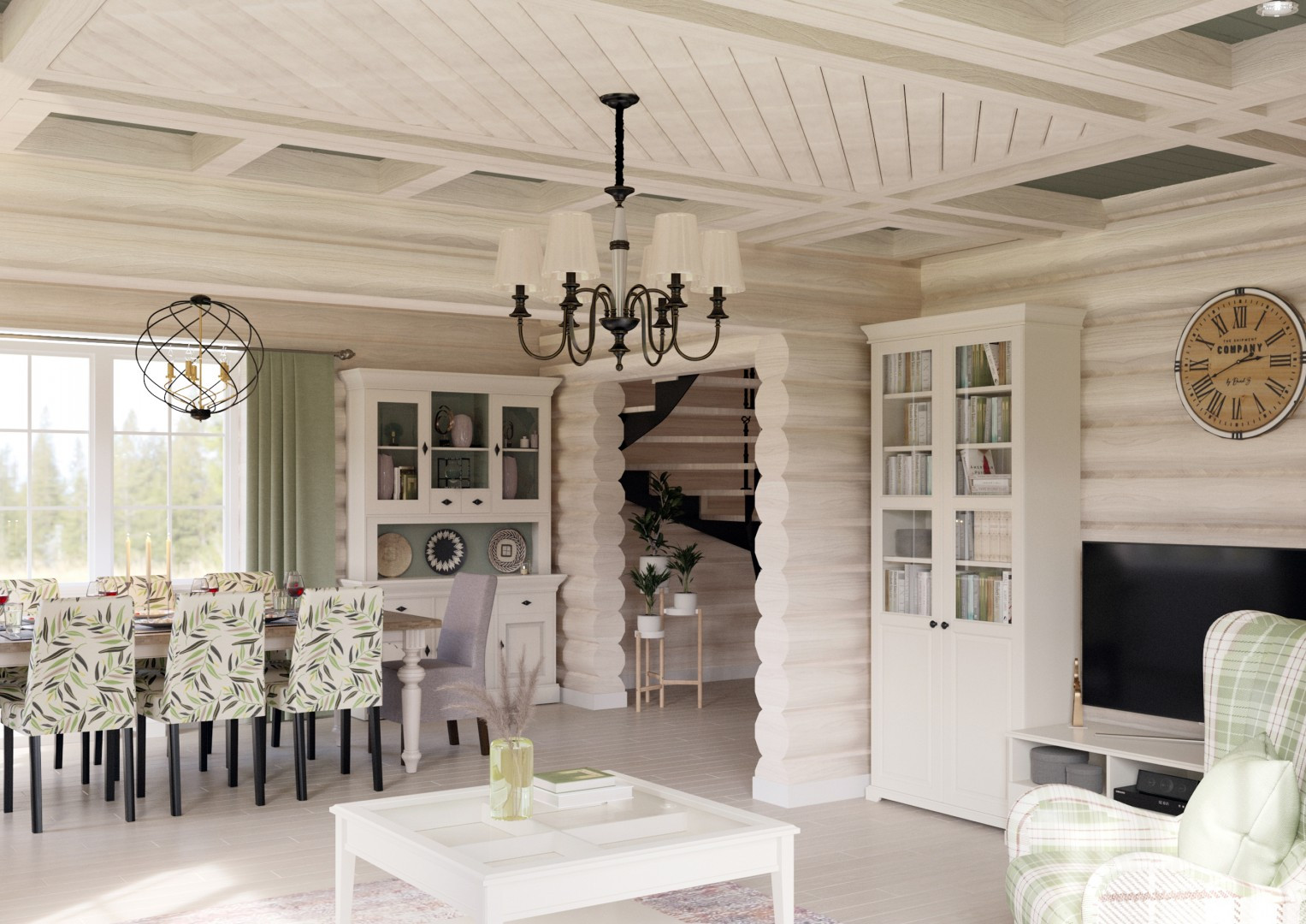 Гостиная деревянного дома из бруса